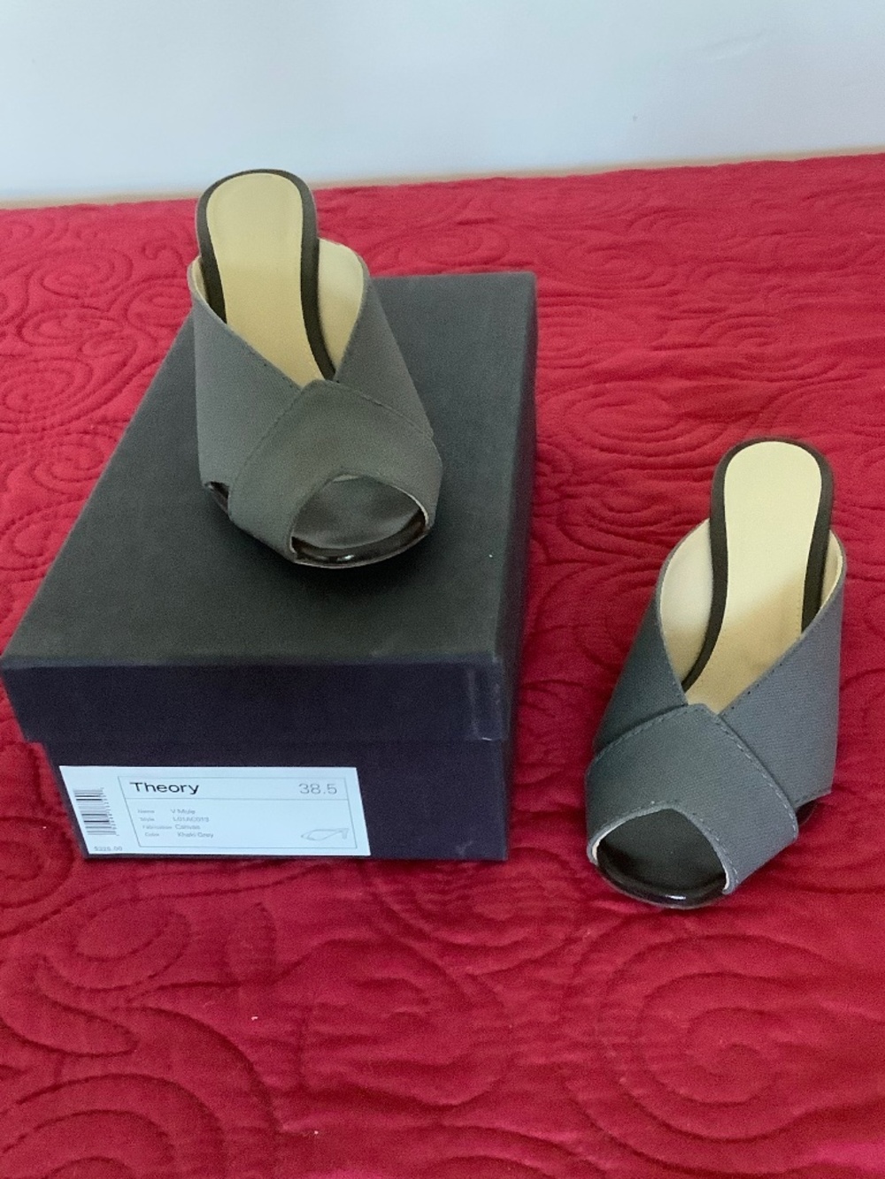 THEORY V Mule Canvas Khaki Grey NEW in original box